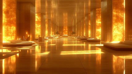 Poster - Bright Open Hallway with Wooden Floors and Light Effects