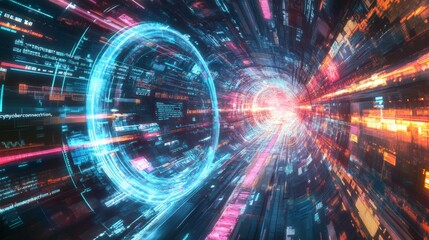 Poster - Futuristic Tunnel of Digital Data and Code