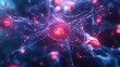 © ali - A Close-Up View of a Neuron with a Glowing Red Nucleus and Interconnected Axons