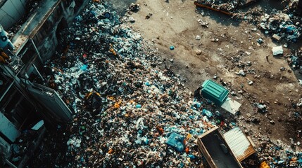 Wall Mural - A waste management industrial plant, processing waste materials and converting them into reusable resources, highlighting eco-friendly practices.