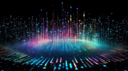 Poster - A circular equalizer with dynamic sound waves, traveling through the frequency spectrum in an abstract digital form.