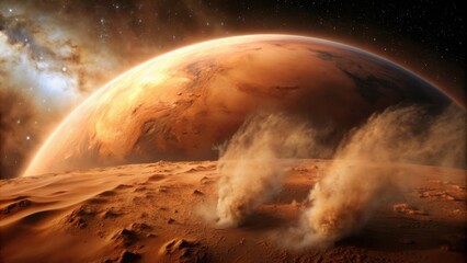 Wall Mural - Dynamic Martian dust storm on the surface of the Red Planet, Mars, space, atmosphere, storm, cosmic, red, sand