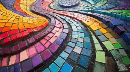 Poster - Geometric cubism-inspired wavy surface with colorful square tiles, creating a dynamic, rippling abstract design.
