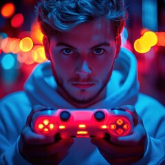 Gamer Portrait with Neon Lights