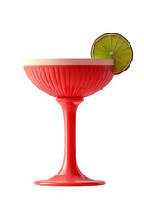 PNG pastel red cocktail in an elegant glass 3d icon, cartoon style minimal on transparent, isolate on white background