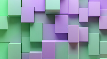 Poster - Abstract geometric background with purple and green 3D cubes.