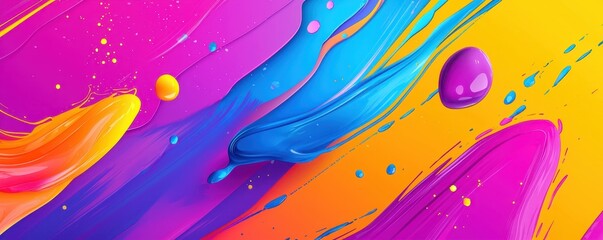 Vibrant abstract splashes of colorful paint create a dynamic and lively background. Perfect for creative projects and artistic designs.