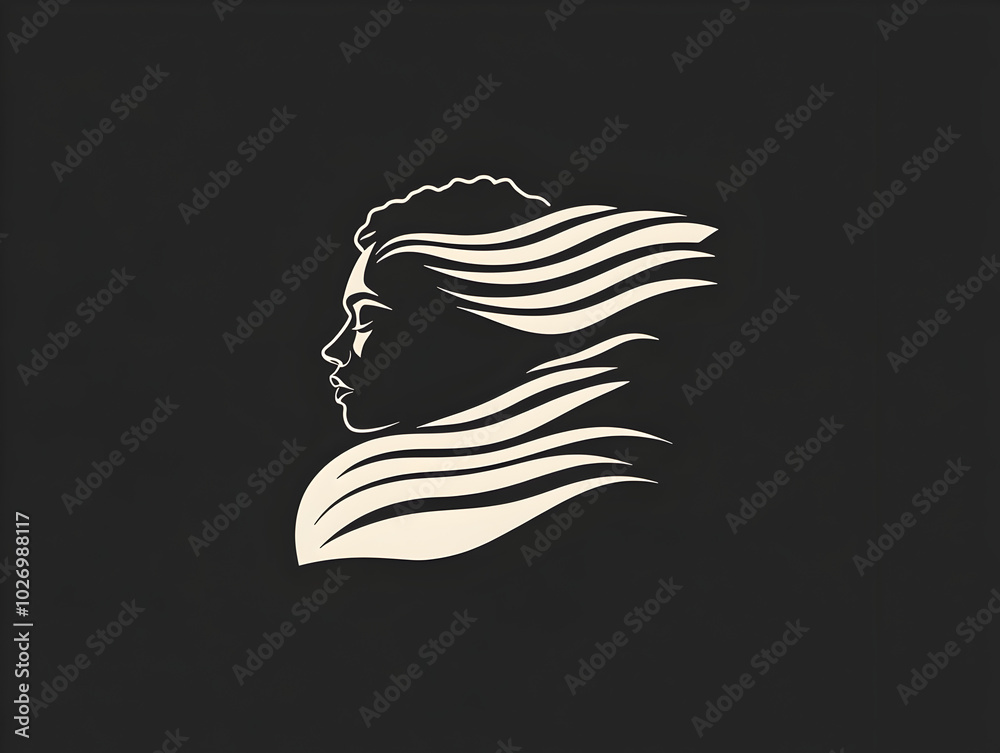 Elegant Woman Silhouette Profile in Wind with Flowing Hair for Modern ...