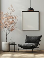 Poster - A modern interior with clean, white walls with soft natural light, sleekly hung frames, and simple plants or furniture nearby