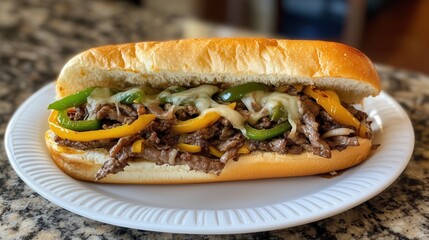 Delicious philly cheesesteak with grilled onions and peppers for culinary enthusiasts