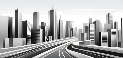 modern city skyline using clean lines and geometric forms