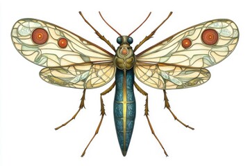 An Art Nouveau style mosquito, isolate on white background, characterized by elegant lines and details.