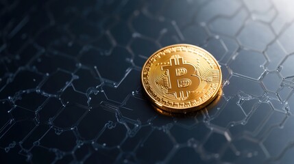 Gold Bitcoin Coin on Futuristic Background