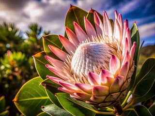 Poster - Stunning King Protea Flower in Bloom with Copy Space for Text – Perfect for Nature Lovers and Floral