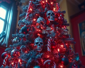 Sticker - A Christmas tree adorned with skulls and candy canes.