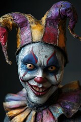 Canvas Print - A creepy clown with a sinister smile and wild eyes stares directly at the viewer.