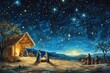 © PuiZera - A depiction of the nativity scene with a bright star in the night sky.