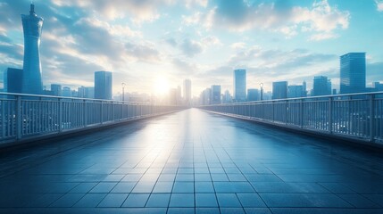 Poster - A city street with a bridge in the middle