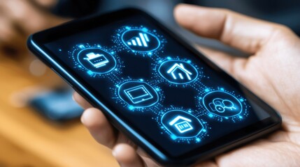 Poster - Modern Smartphone with Digital Interface Icons