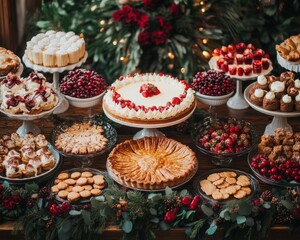 Poster - A festive dessert table with pies, cakes, and cookies.