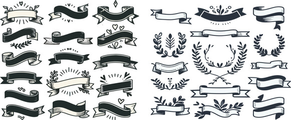 Print  Ribbon banner set. Simple ribbons. Vector illustration