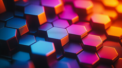 Poster - A colorful image of hexagonal shapes that are all different sizes and colors. The image has a futuristic and abstract feel to it