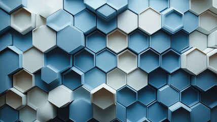 Poster - A blue and white pattern of hexagons. The blue and white colors are contrasting and create a sense of depth and texture