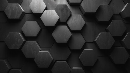 Poster - a black and white image of hexagonal shapes. the image is abstract and has a modern, futuristic feel