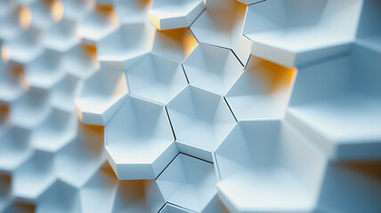 Poster - The image is a close up of a white surface with a pattern of hexagons. The pattern is made up of squares and triangles, and the surface is very smooth and shiny. Scene is one of modernity