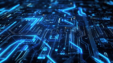 Poster - Abstract Circuit Board with Blue Light Effects