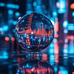 Canvas Print - A futuristic globe displaying data visualizations in neon colors.