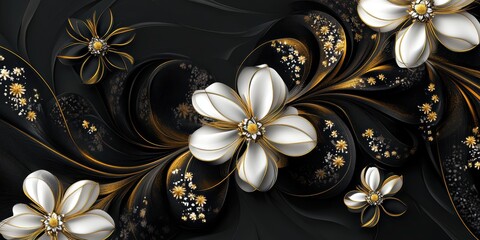 Poster - Elegant Black and Gold Floral Abstract Background for Creative Designs