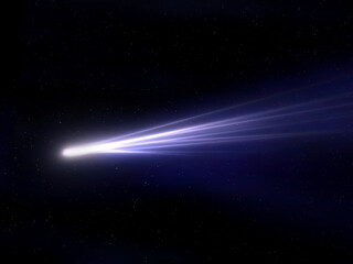 Wall Mural - bright comet in blue tones. long tail of comet against space background. shooting star isolated.