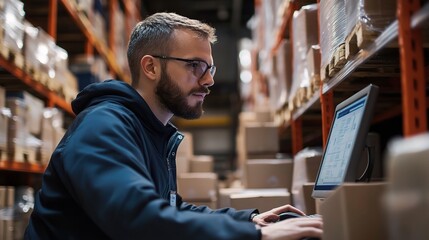 Poster - Focused Worker Analyzing Data in Warehouse Environment