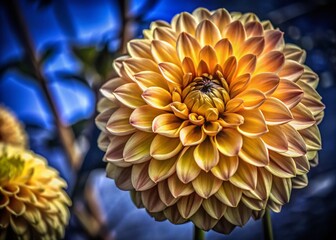 Poster - Vibrant Orange and Yellow Dahlia Flower Close-Up for Nature Lovers and Floral Enthusiasts