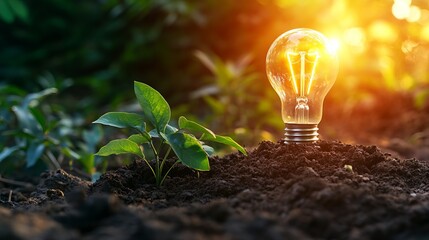 Dim Light Bulb in Nature with Sunlight Background