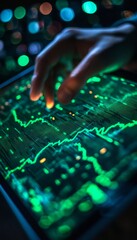 Poster - A hand interacts with a tablet displaying a stock market chart.