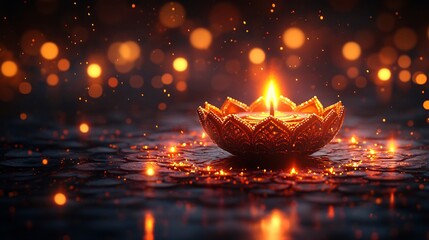 Poster - Detailed Diwali vector design showcasing floral and geometric patterns glowing softly with warm light The elegant background offers a festive feel with room for text in the center