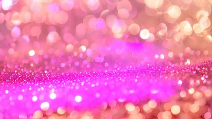 Poster - A close-up of shimmering pink and gold glitter with soft, out-of-focus bokeh lights, Glistening with a metallic sheen