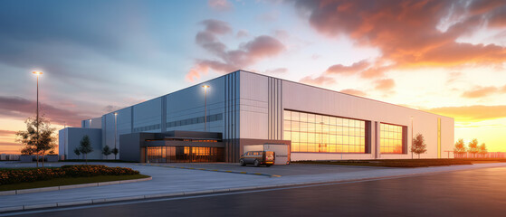 Modern Industrial Building at Sunset