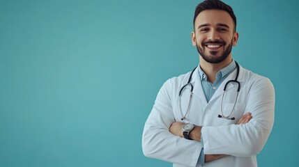Poster - A smiling man in a white lab coat is posing for a picture