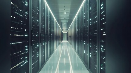 Poster - Modern Data Center Corridor with Illuminated Racks