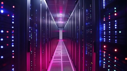 Poster - Data Center Corridor with Colorful Lights