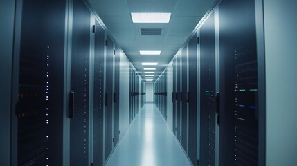 Poster - Data Center Aisle with Server Racks and Bright Lighting