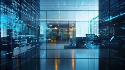 Poster - Modern Office with Digital Data Visualization Effects