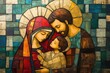 © Gatherina - Holy family embracing in modern stained glass art
