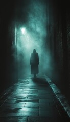 Wall Mural - A mysterious figure walks through a dark alley.