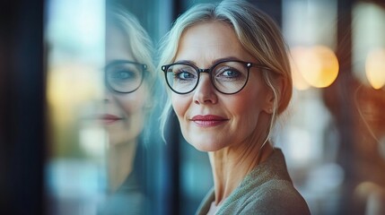 Sticker - Elegant Portrait of a Mature Woman in Glasses