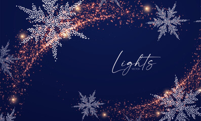 Wall Mural - merry christmas and happy new year design with snowflakes and lights. shining winter background