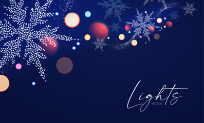 Wall Mural - merry christmas and happy new year design with snowflakes and lights. shining winter background